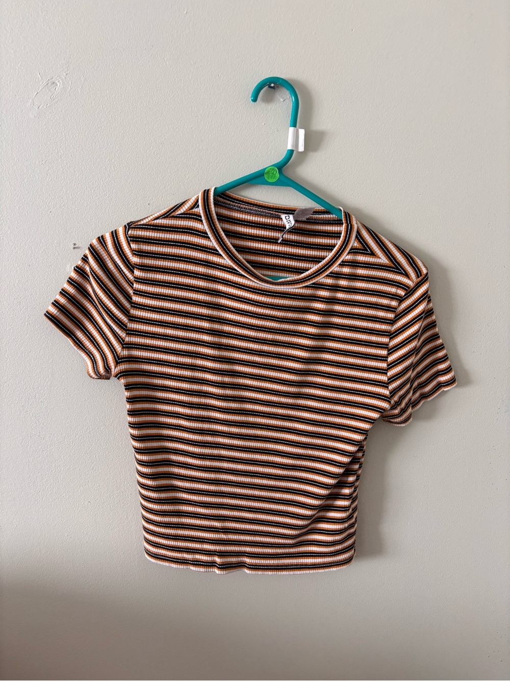 Striped Ribbed Short Sleeve Top in Brown and Black